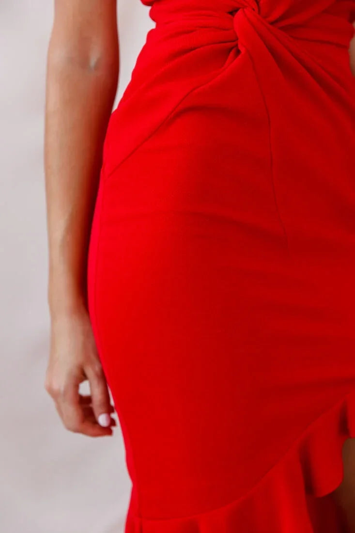 Prom Queen Bandeau Midi Dress Red