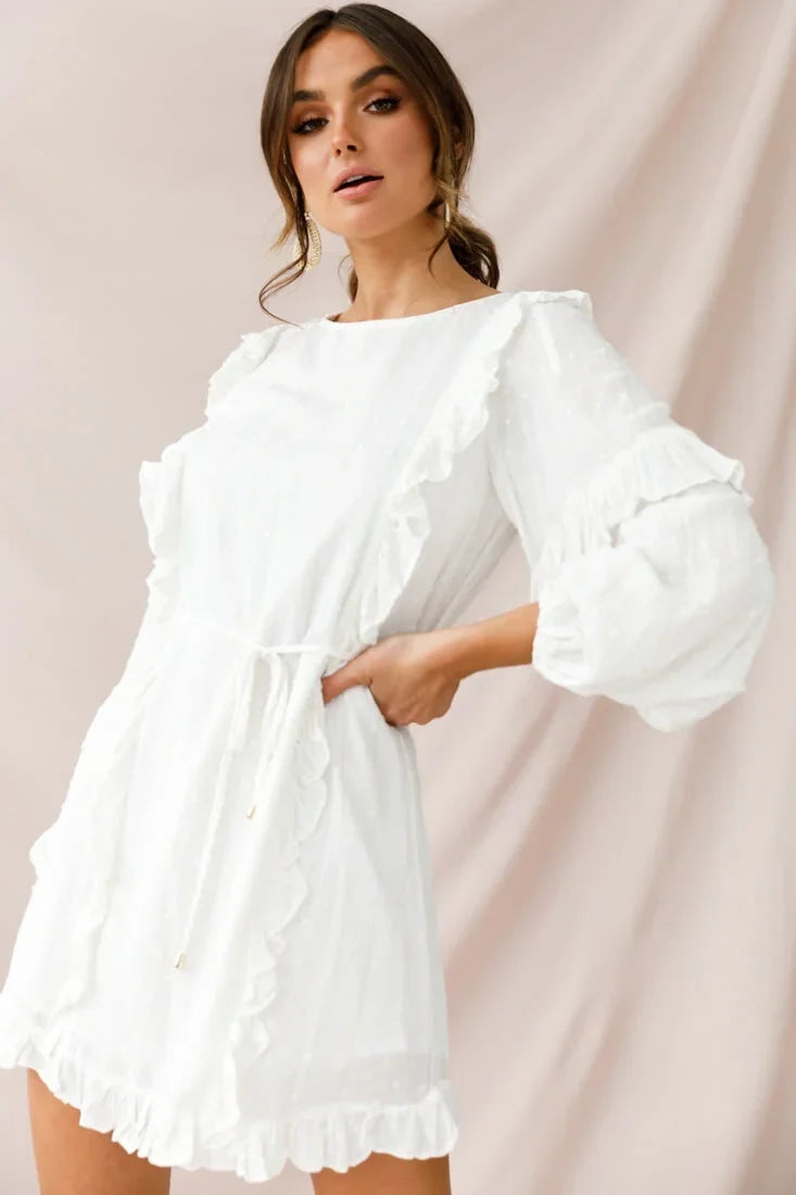 Maiden Long Sleeve Frill Dress White