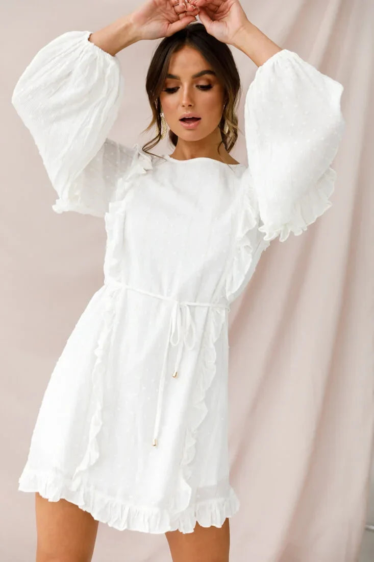 Maiden Long Sleeve Frill Dress White