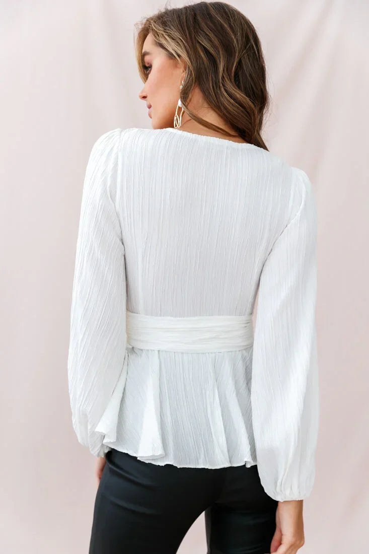 Macy Fit & Flare Wrap Top White