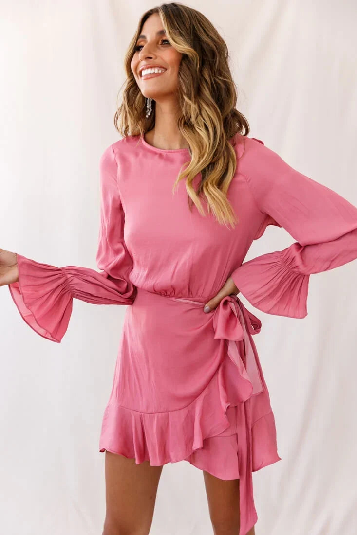 Darla Long Sleeve Satin Dress Rose