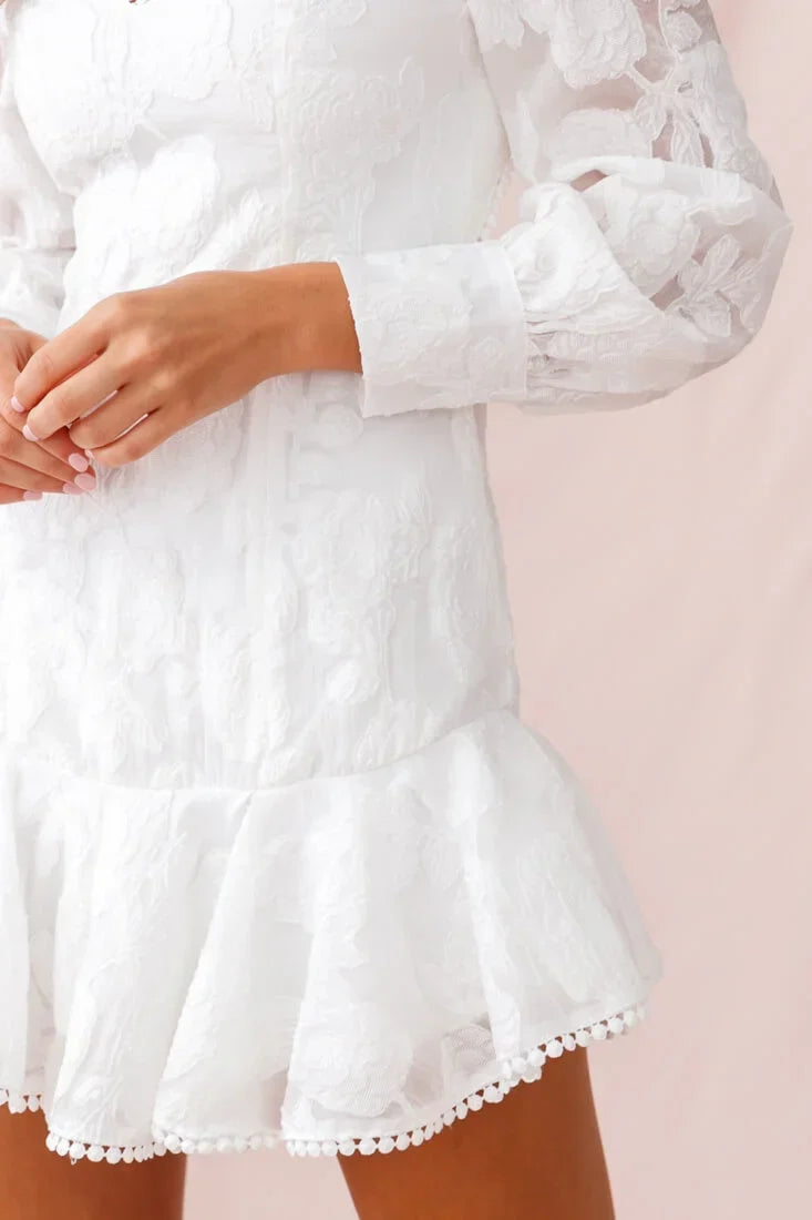 Camellia Open Back Cuff Sleeve Dress White