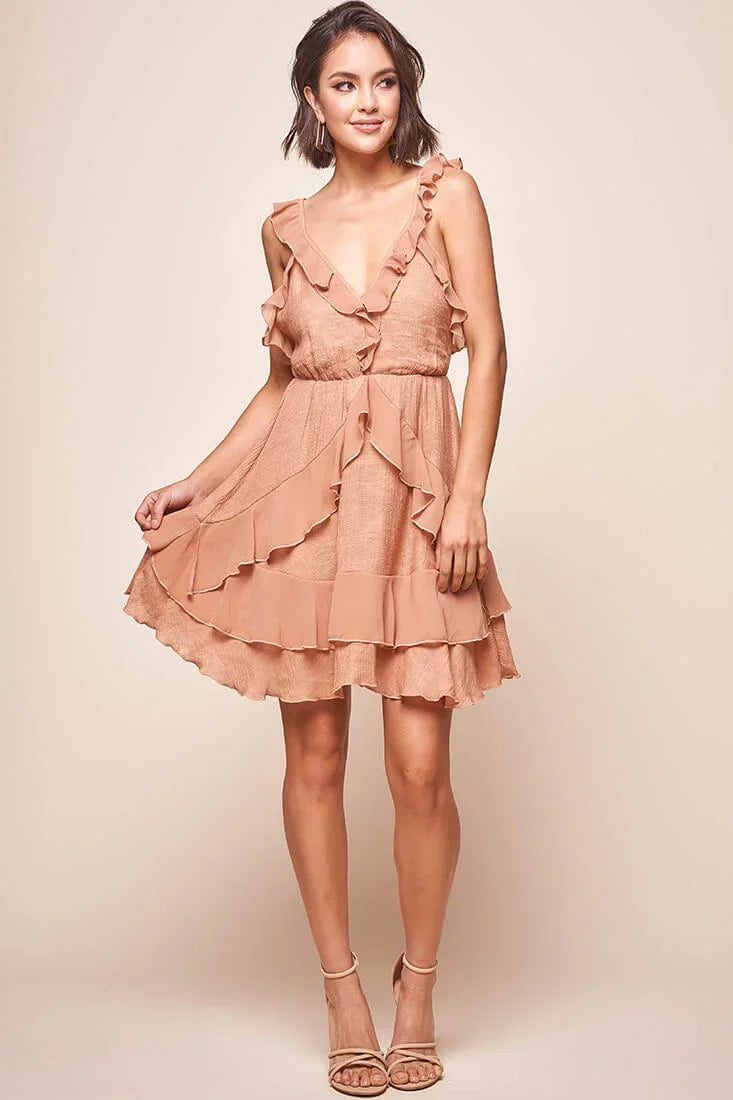 Mary Ruffle Strap Tie Back Dress Rose
