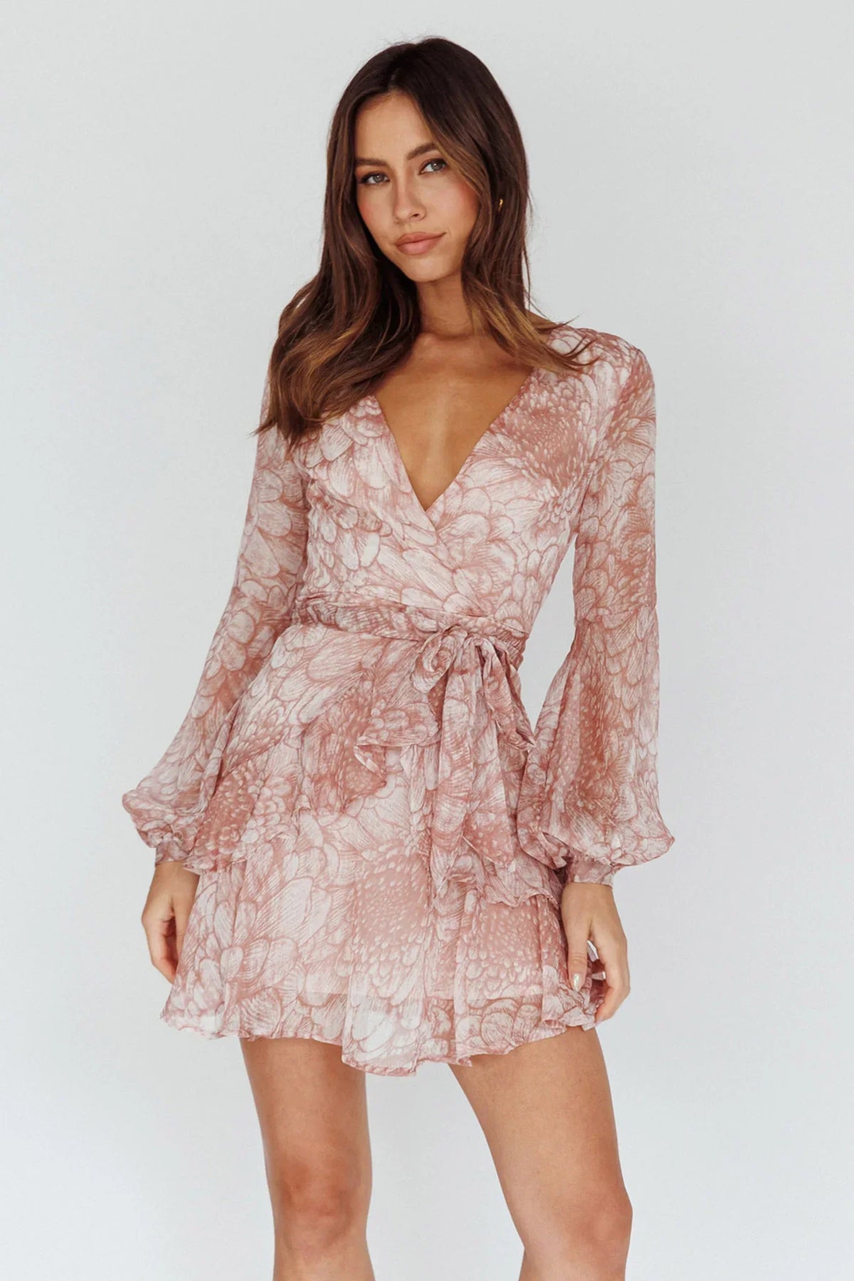 Kerry Layered Balloon Sleeve Dress Nude