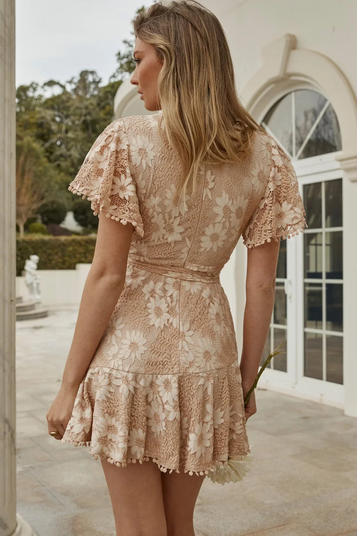 Cami Angel Sleeve Faux Wrap Dress Nude