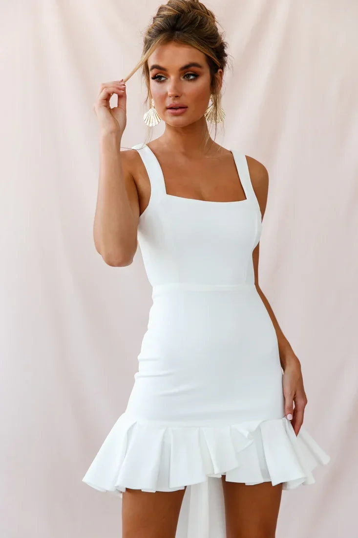 Heartbreaker Open Back Pleated Hem Dress White