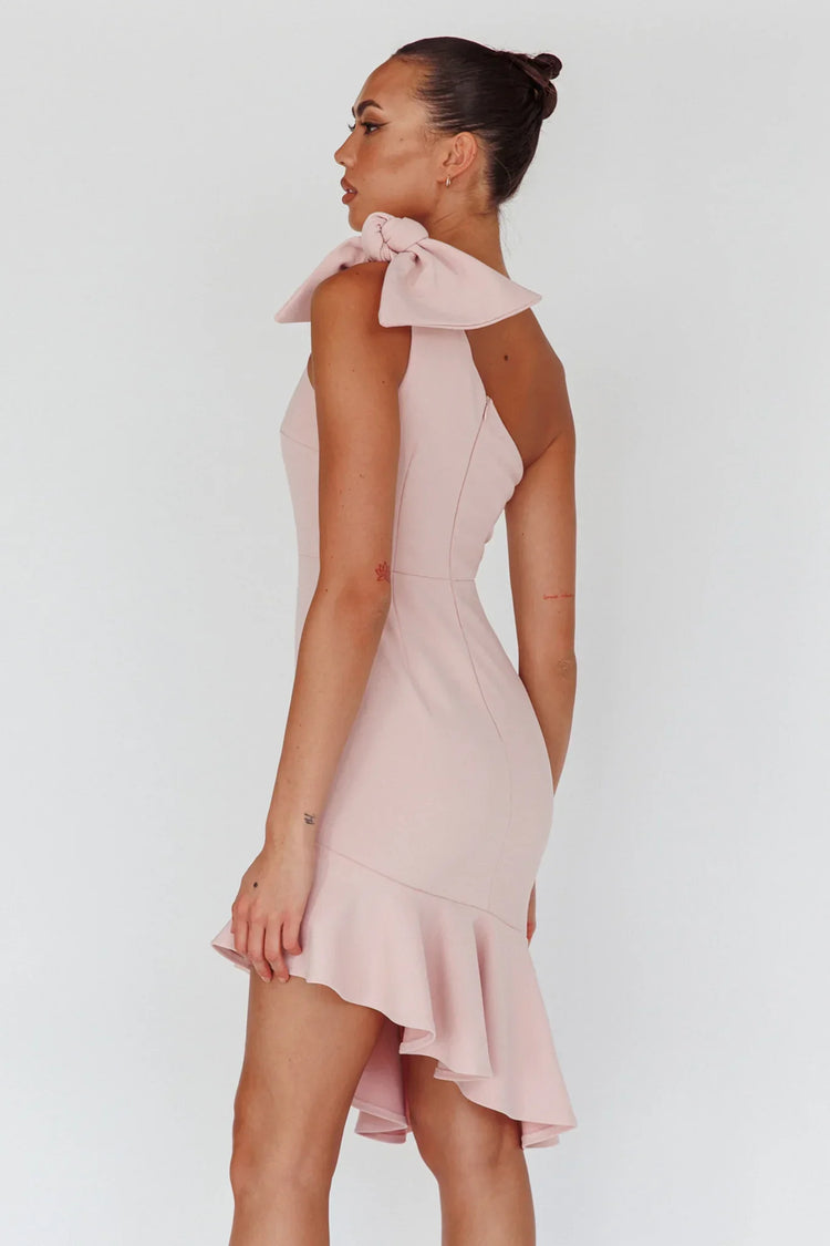 Tiffany One-Shoulder Bow Dress Blush