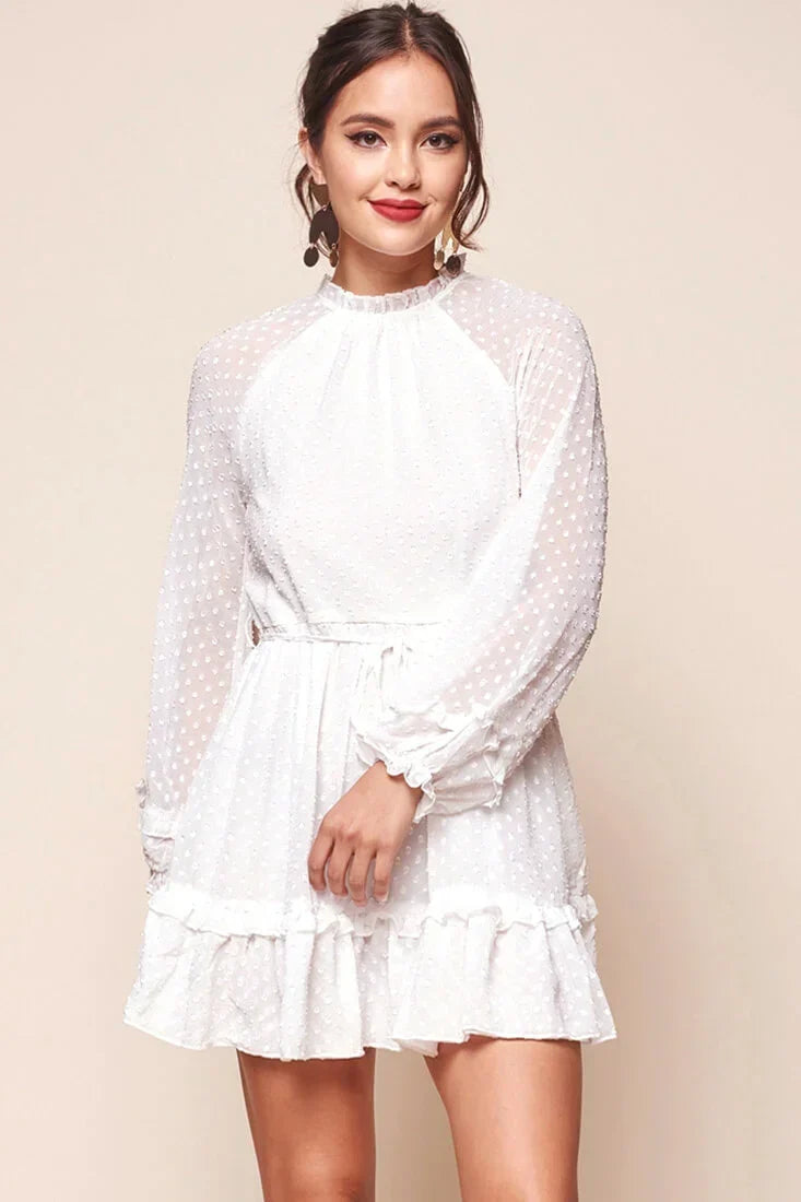 Tracee Open Back Ruffled Hemline Dress White