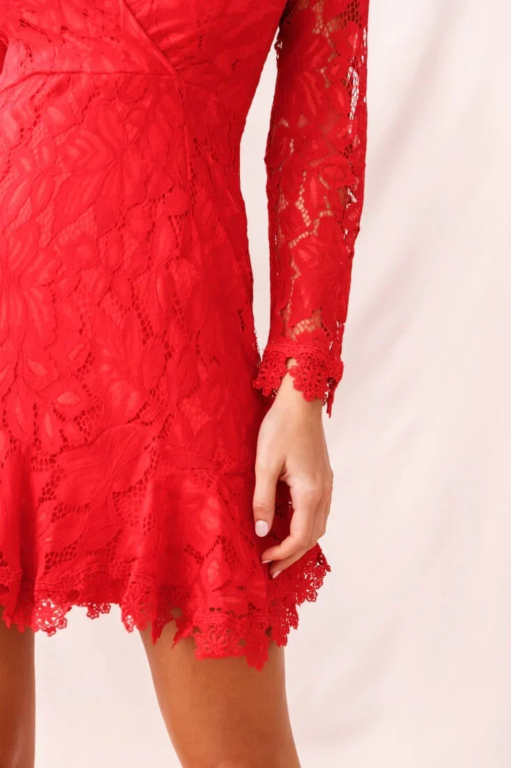 Kyle Long Sleeve Lace Dress Red