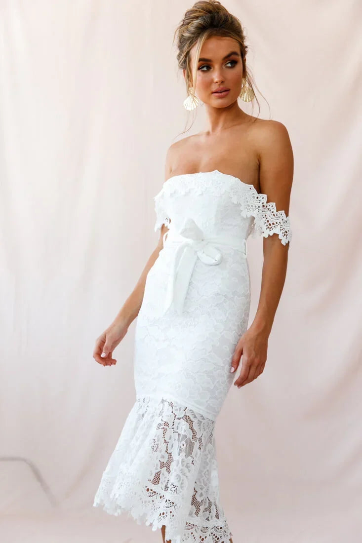 Patience Lace Bodycon Midi Dress White